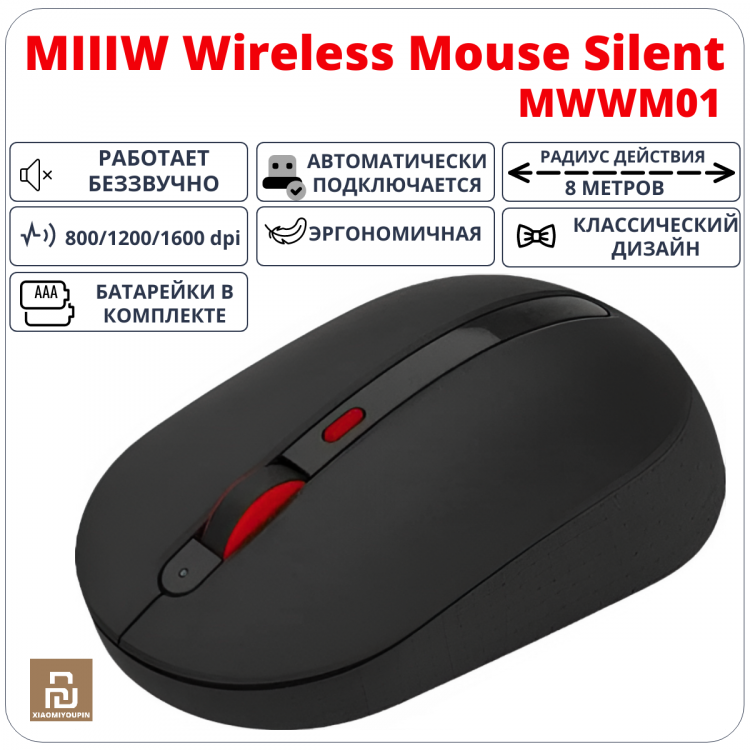 Беспроводная мышь Xiaomi MIIIW Wireless Mouse Silent Black MWMM01