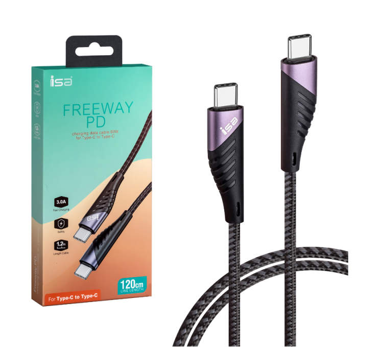 Кабель Type-C на Type-C 1.2m 3А PD Freeway ISA U95