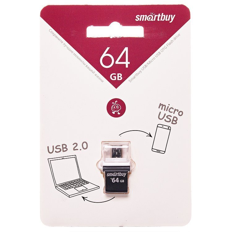 Флеш накопитель 64GB USB MicroUSB POKO черный SMARTBUY
