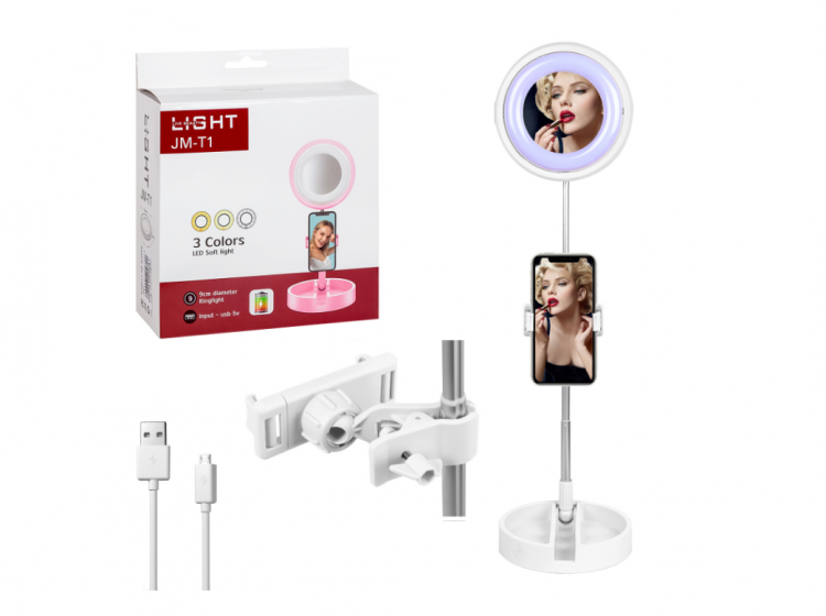 Светодиодное кольцо селфи-лампа аккумуляторная для селфи JM-T1