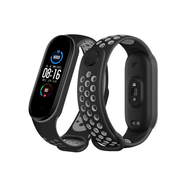 Ремешок перфорированный для Xiaomi Mi Band 5 и 6 черный серый